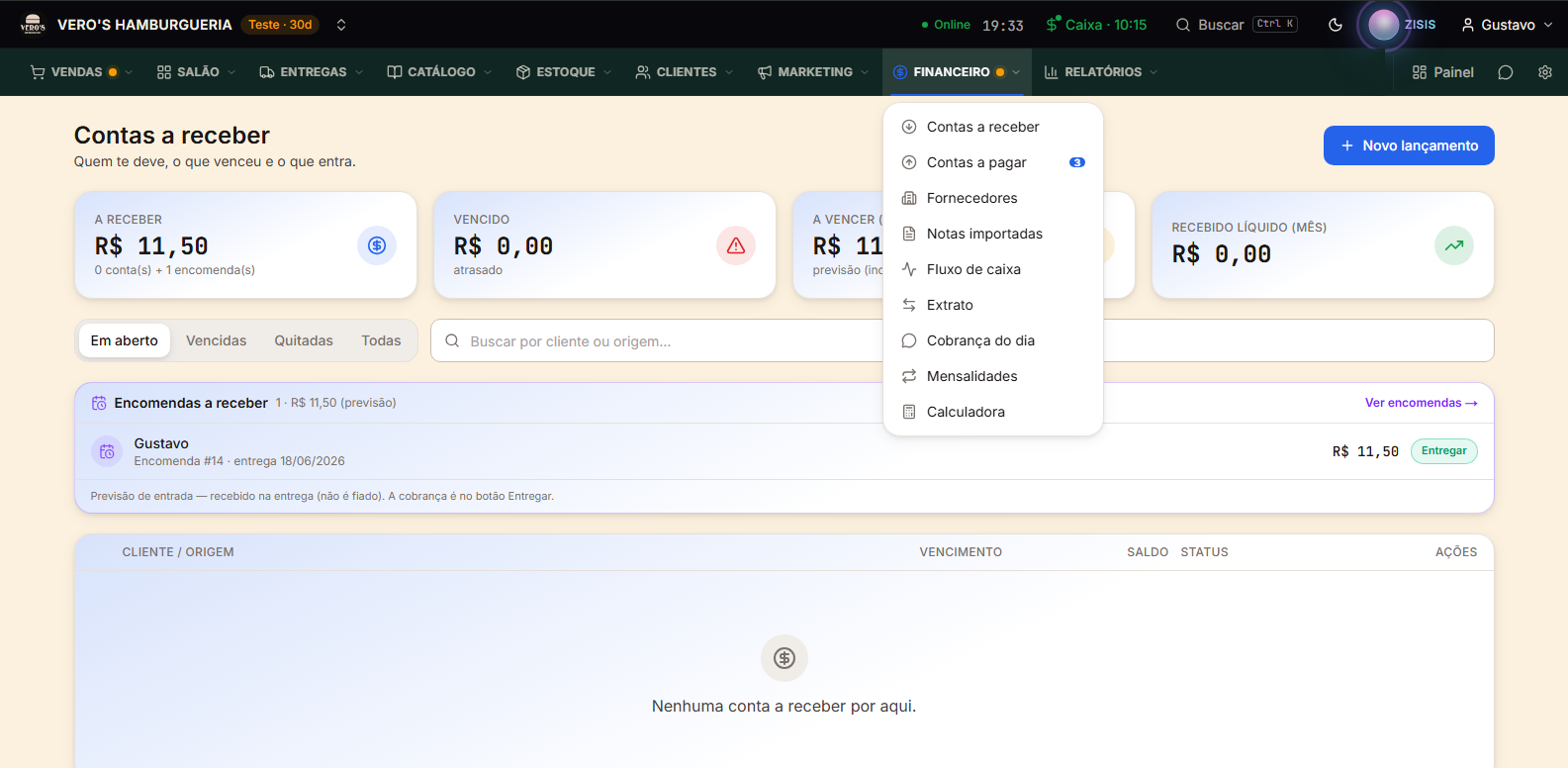 Financeiro no GlasiZS
