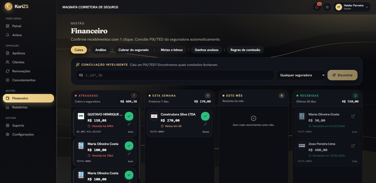 Financeiro no KoriZS