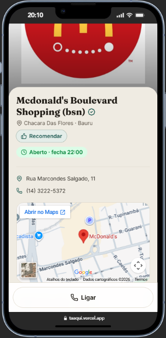 Página da empresa no TáAqui